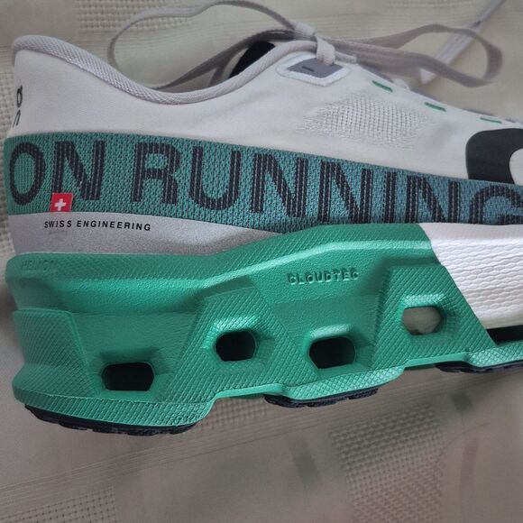 On Running Women's Cloudmonster Hyper Sneakers - White and Green - Picture 2 of 16